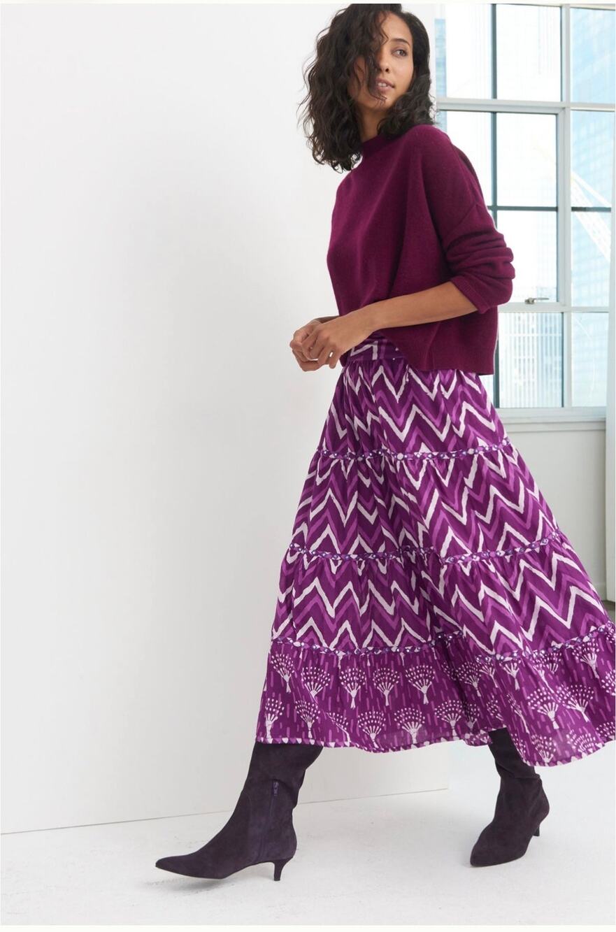 Anthropologie Nikasha Krissa Tiered Maxi Skirt Purple Sz 10 100% cotton Boho